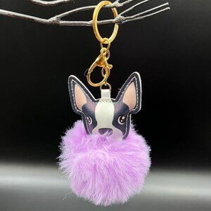 Purple Pom Pom Dog Keychain